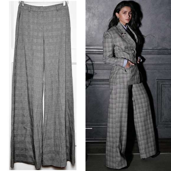 NWT L’AGENCE Houndstooth Glen Plaid Check Tailored High Rise Wide Leg Trousers 2